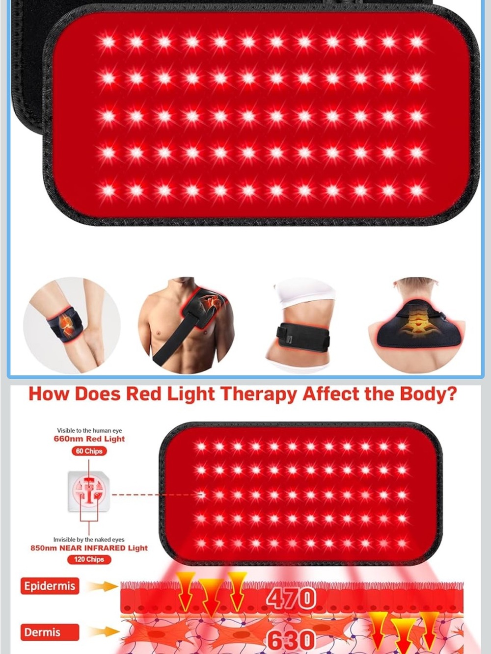 Red LED Therapy Waist Belt 660nm and 880nm - Portable Pain Relief